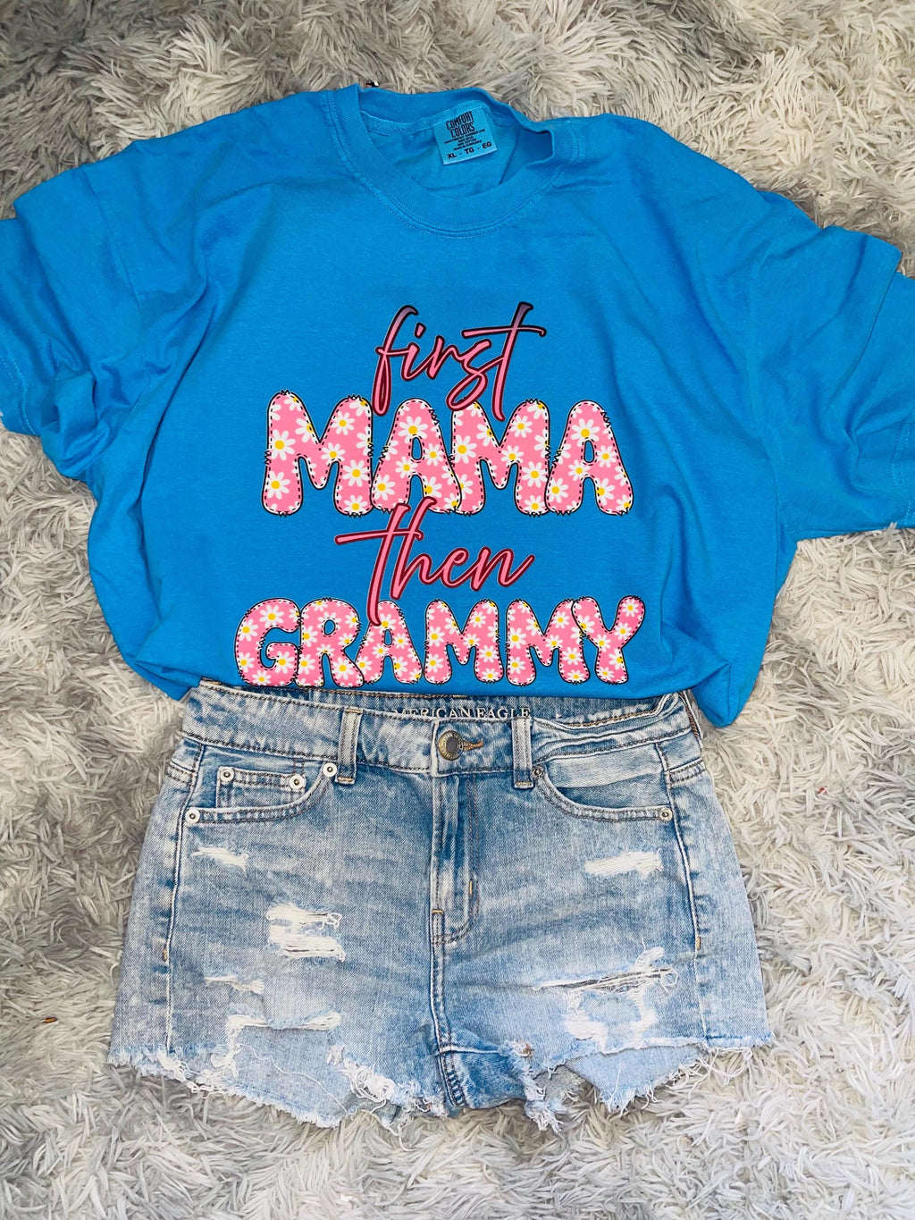 First mom then “title” personalized graphic preppy floral name tee shirt for Mother’s Day for grandparents