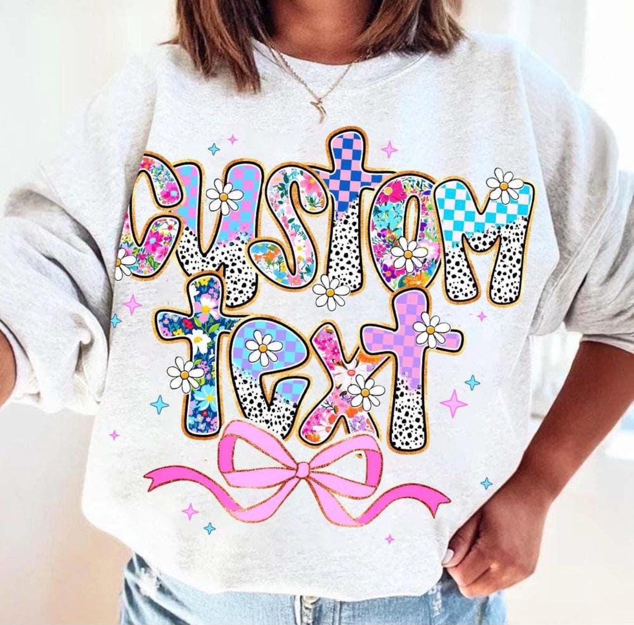 Personalized floral font graphic tee shirt in comfort colors branded unisex sized shirt