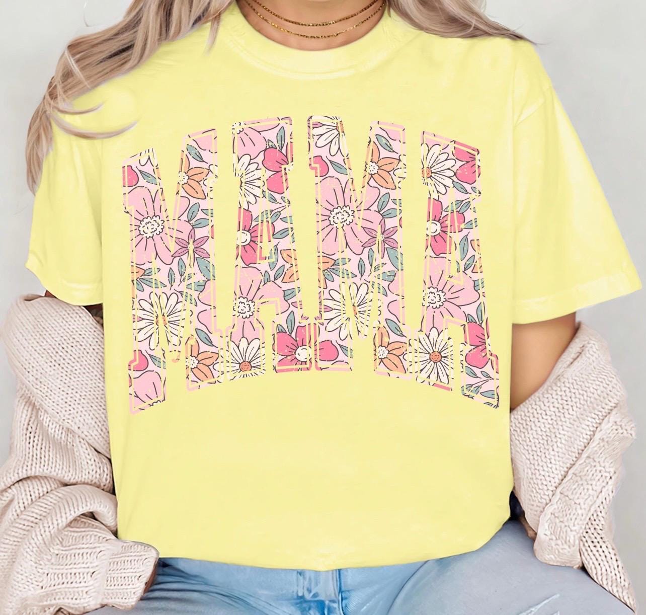 MAMA floral comfort colors unisex graphic tee shirt