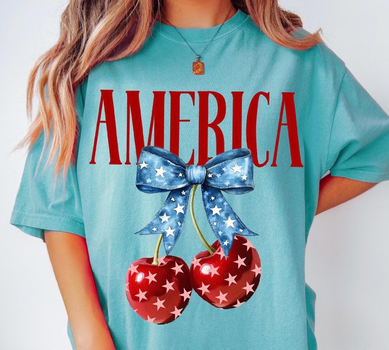 American cherry tee shirt Fourth of July Memorial Day tee shirt American flag cherry tee shirt