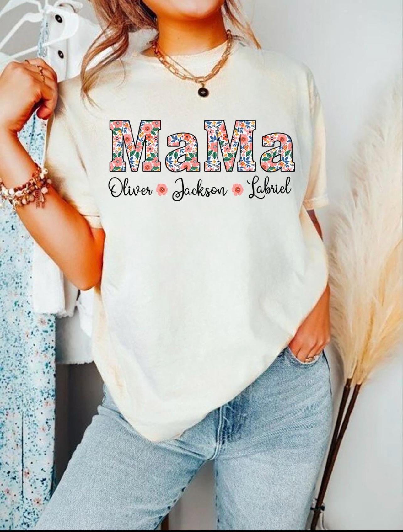 Personalized preppy mama tee! Are your babies name! Comfort colors unisex fitted cute tee!