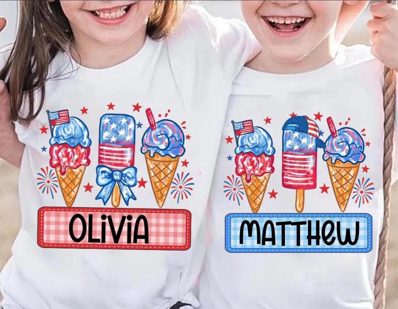 Personalized sibbling Fourth of July tee shirts