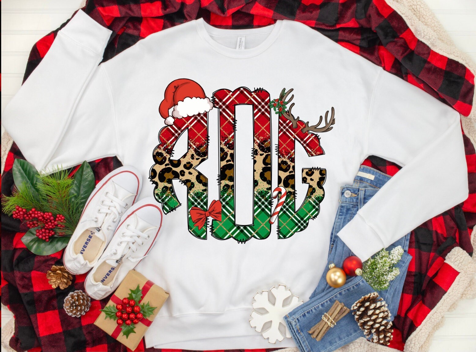 Christmas monogram crewneck sweatshirt