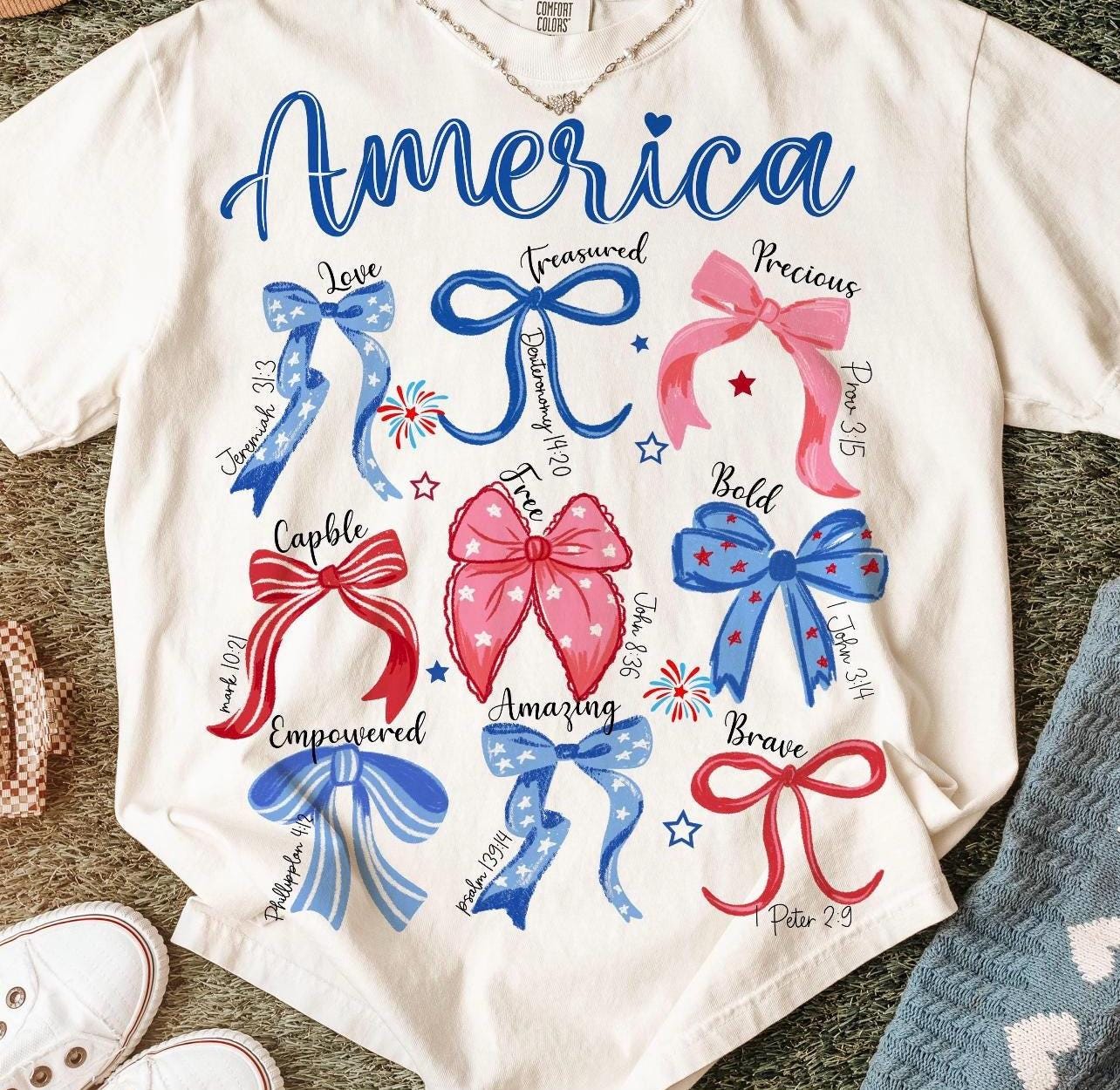4th of July tee shirt bow trendy preppy comfort color tee for the fourth