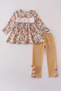 khaki deer embroidered outfit sets for baby/toddler/ kids matching outfits for fall for siblings bout and girl matching embroidered sets
