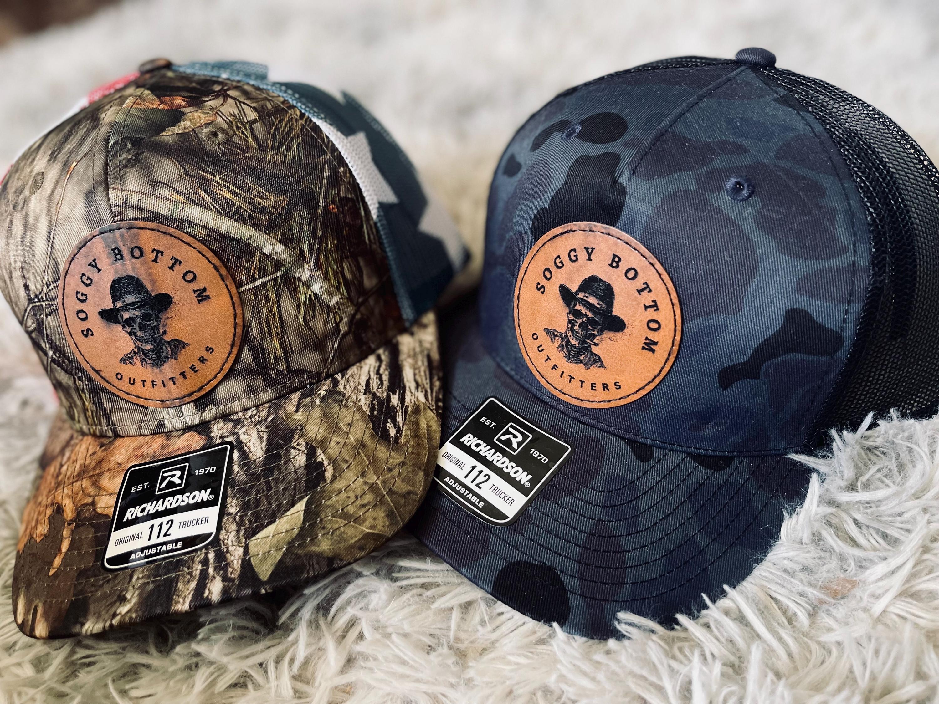 personalized Richardson snap back hats with logo engraved on the leather patches