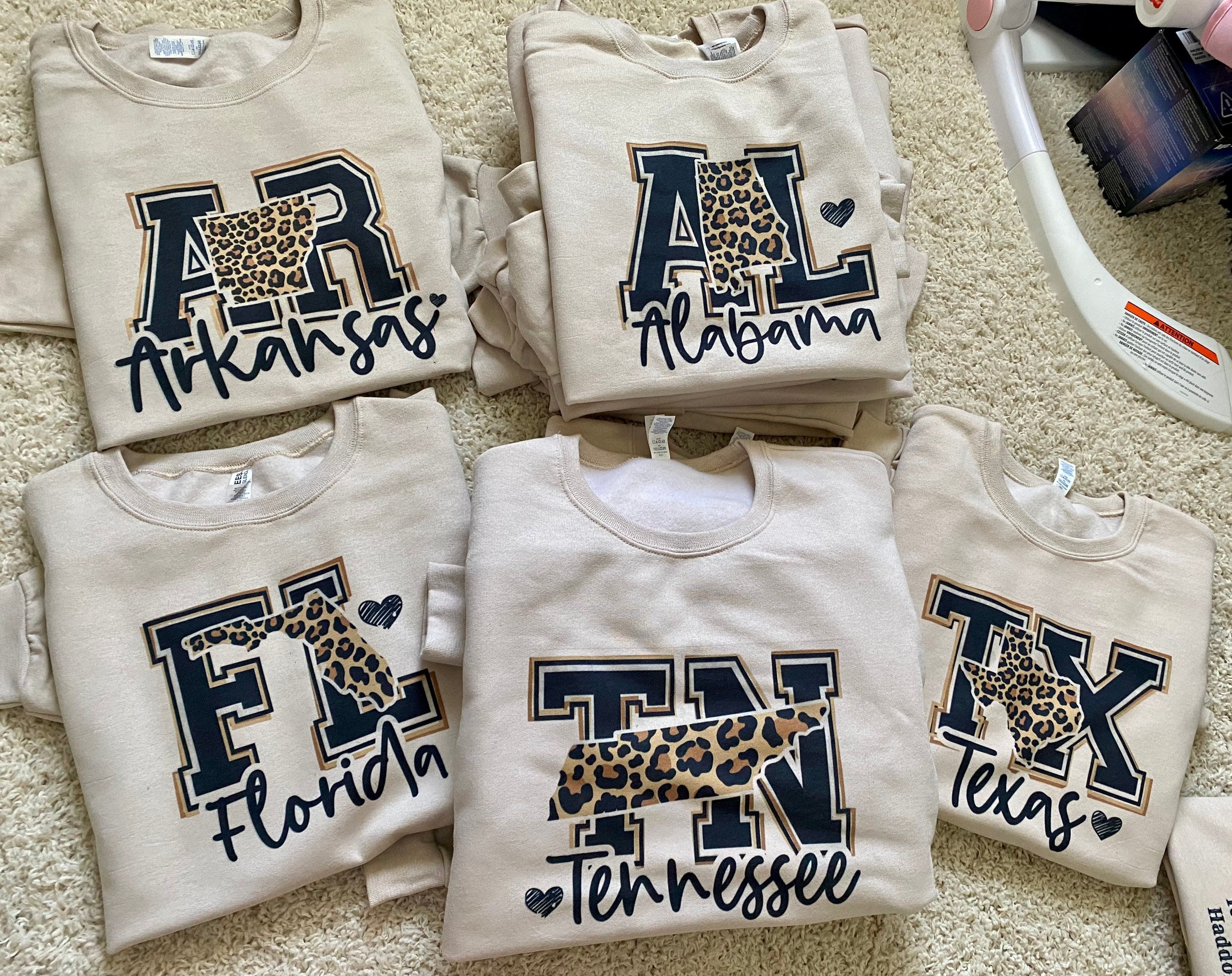 Leopard print state crewnecks graphic crewnecks with your own state of choice
