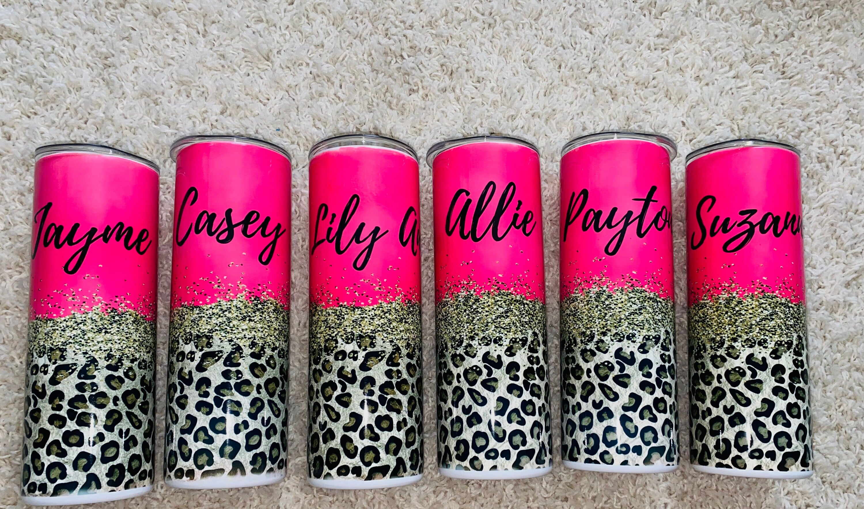 Hot pink and leopard  personalized sublimated tumbler