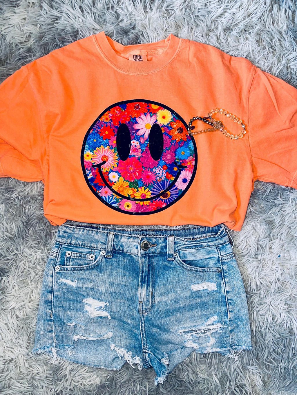 Floral smiley spring comfort color graphic tee shirt