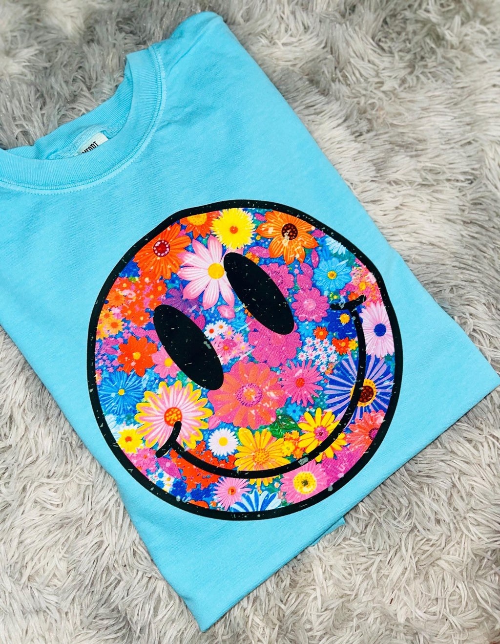 Floral smiley spring comfort color graphic tee shirt