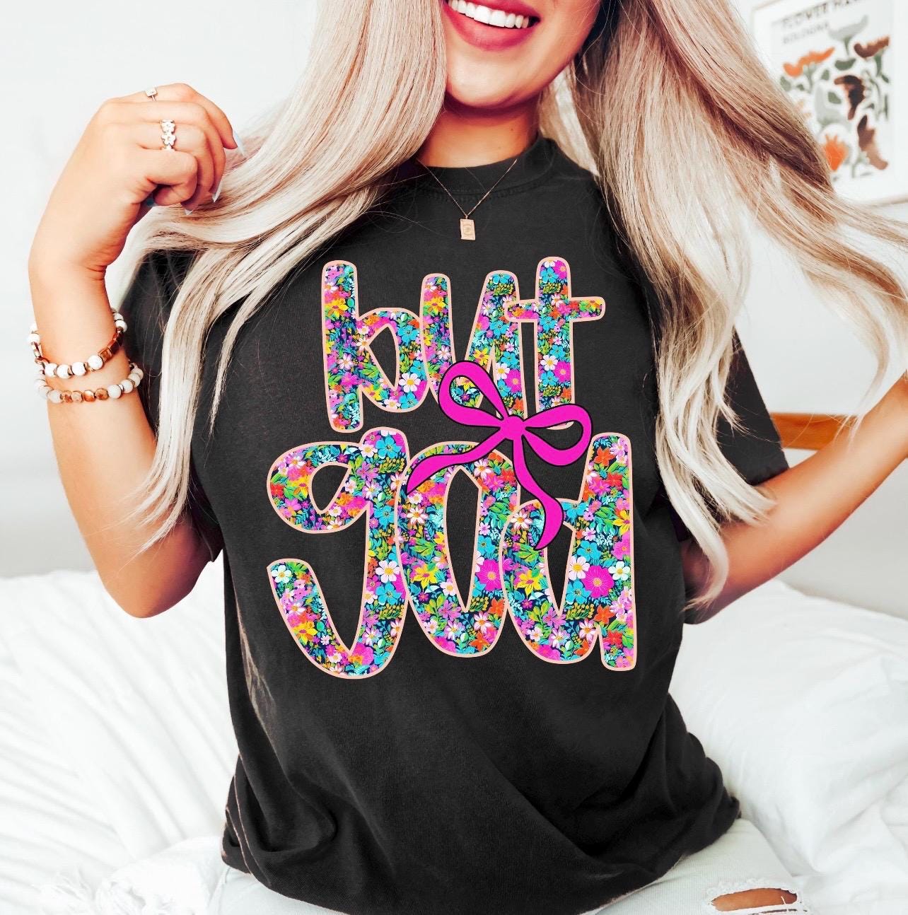 But God graphic tee shirt floral font Christian preppy tee shirt spring tee
