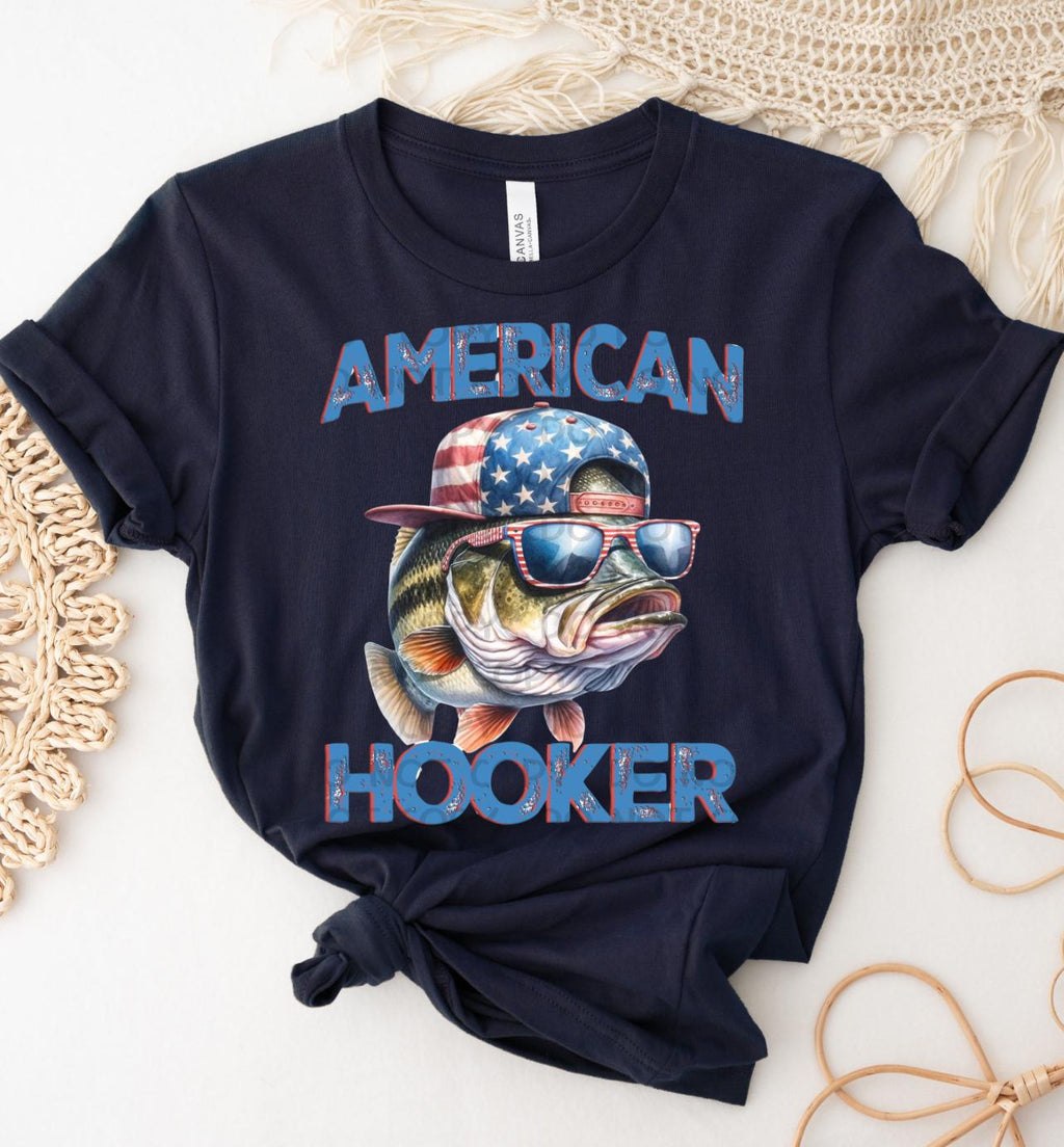 American hooker shirt Fourth of July Memorial Day tee shirt American flag fishing tee shirt