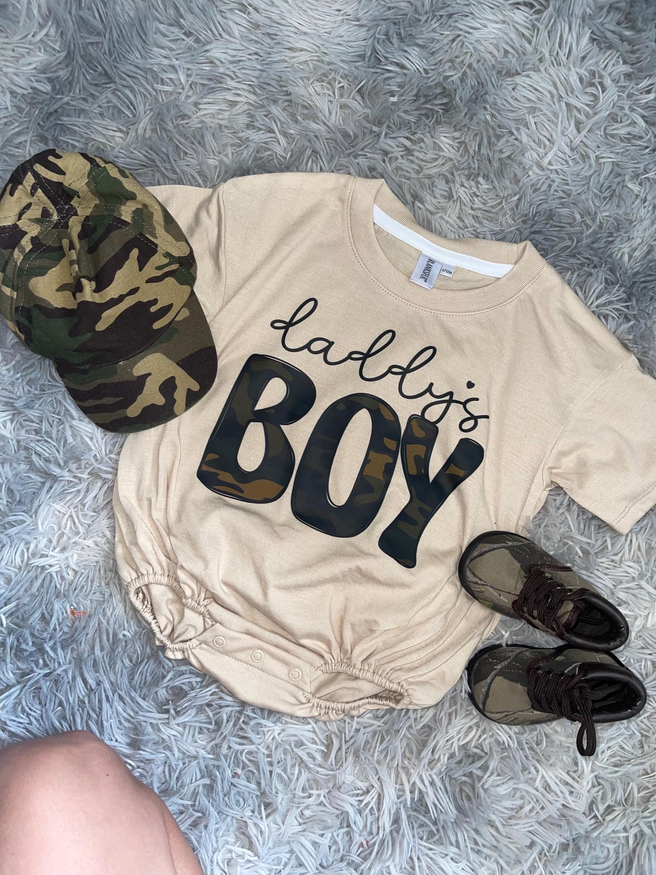 Daddy’s boy bubble romper for infant and toddlers camo design for little boys
