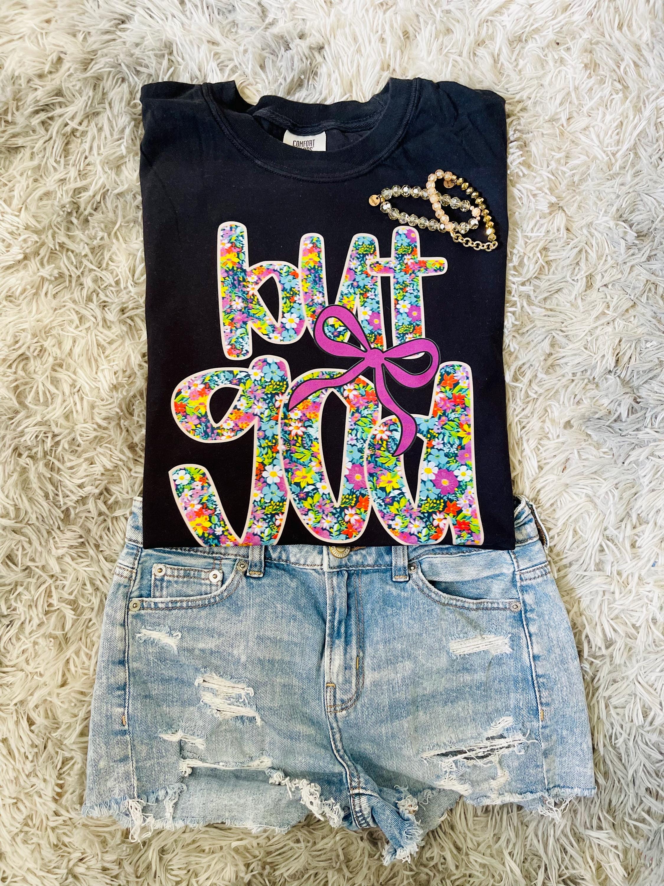 But God graphic tee shirt floral font Christian preppy tee shirt spring tee