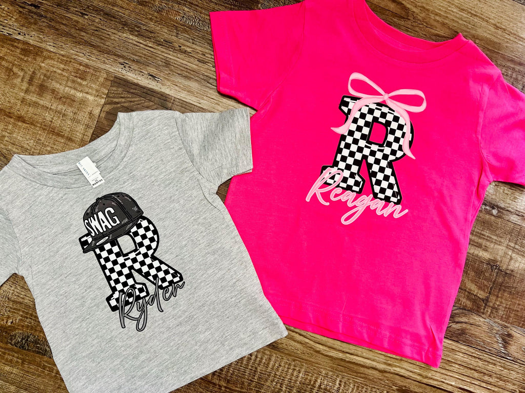 Kids name personalized letter tees