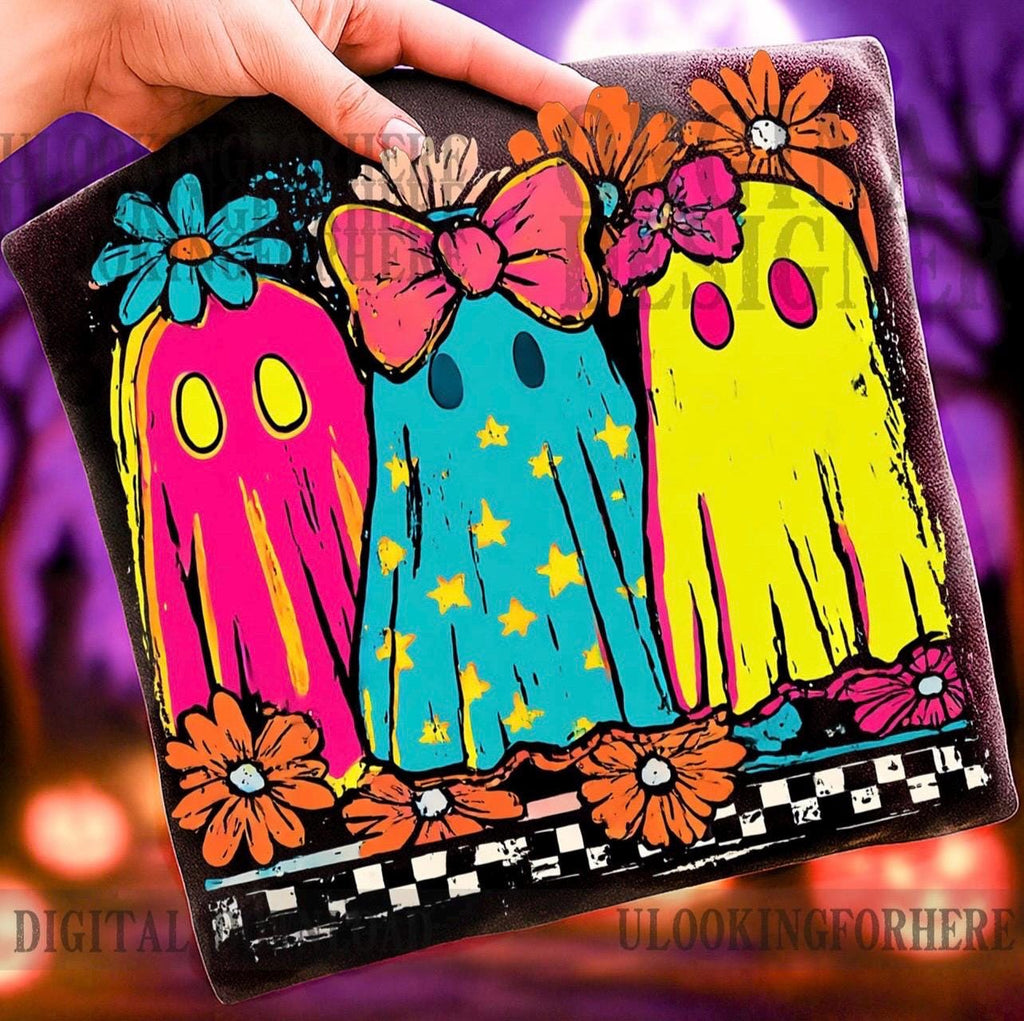 Spooky neon ghost   graphic crewneck sweatshirt for Halloween/ fall season trendy preppy flashy cute graphic