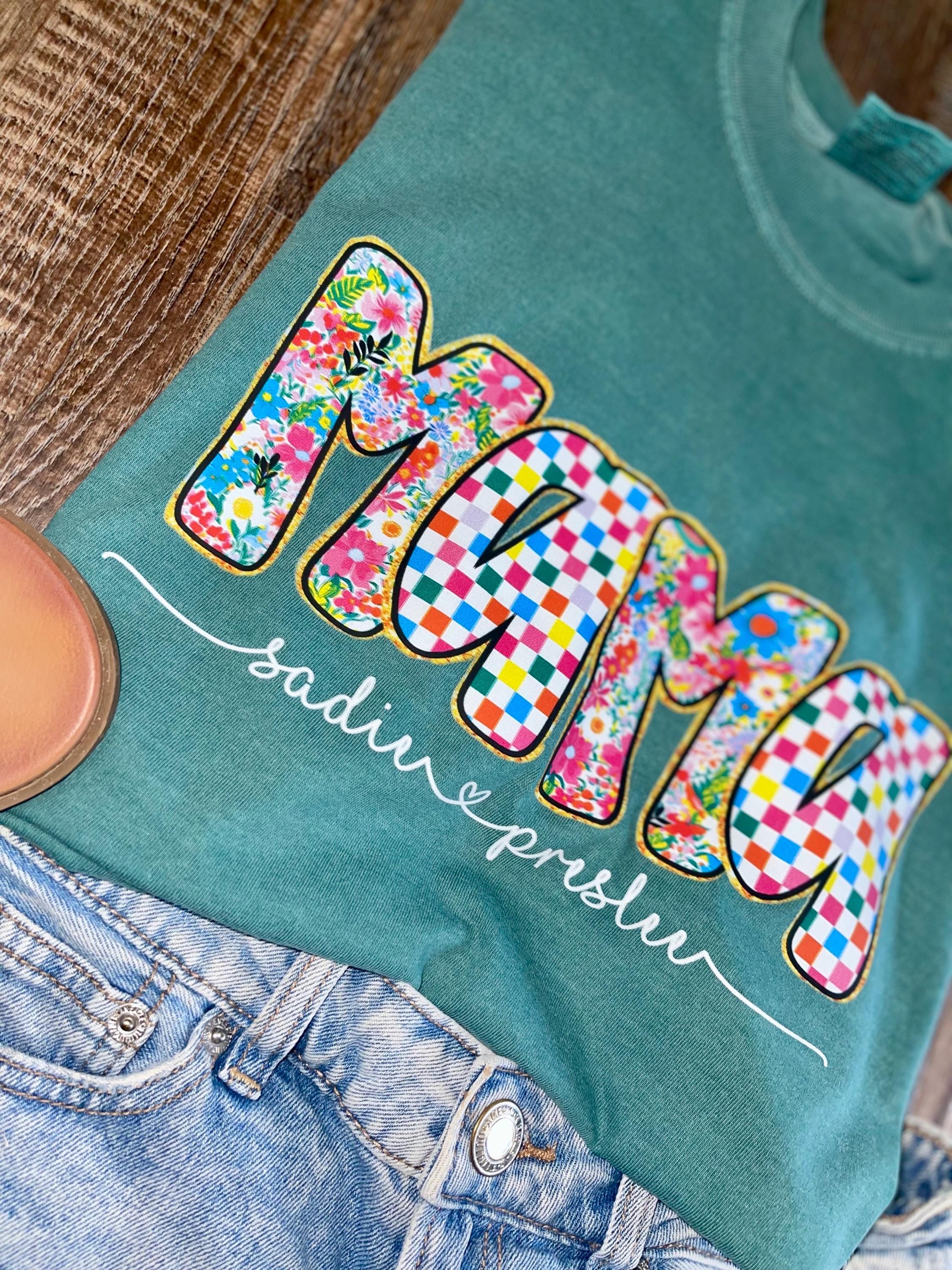Personalized preppy mama tee! Are your babies name! Comfort colors unisex fitted cute tee!