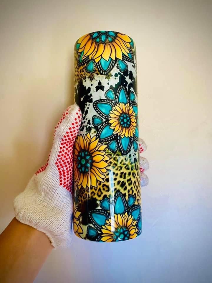 Western leopard sunflower cow print 20 oz tumbler