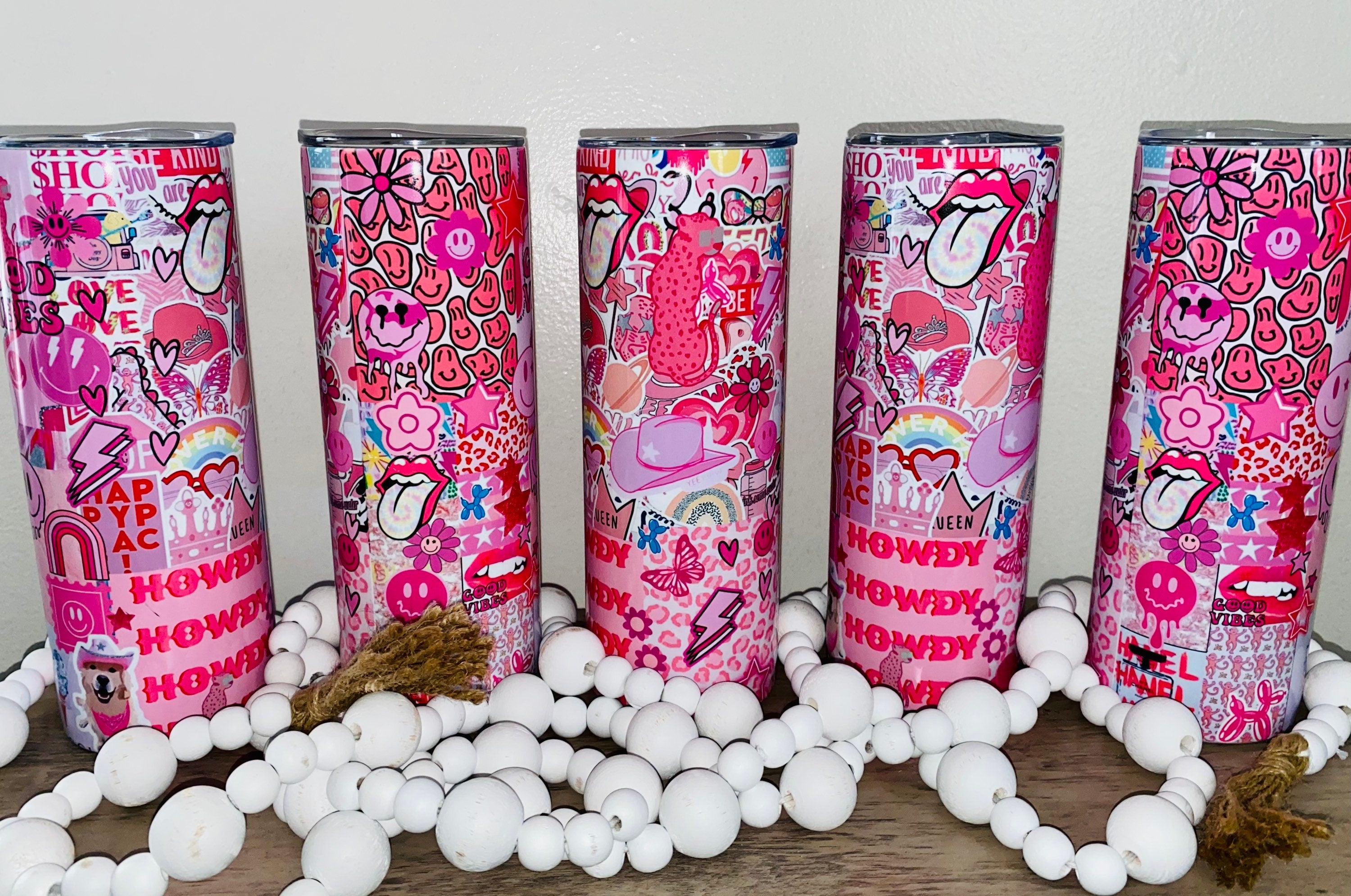 Pretty pink retro collage tumbler