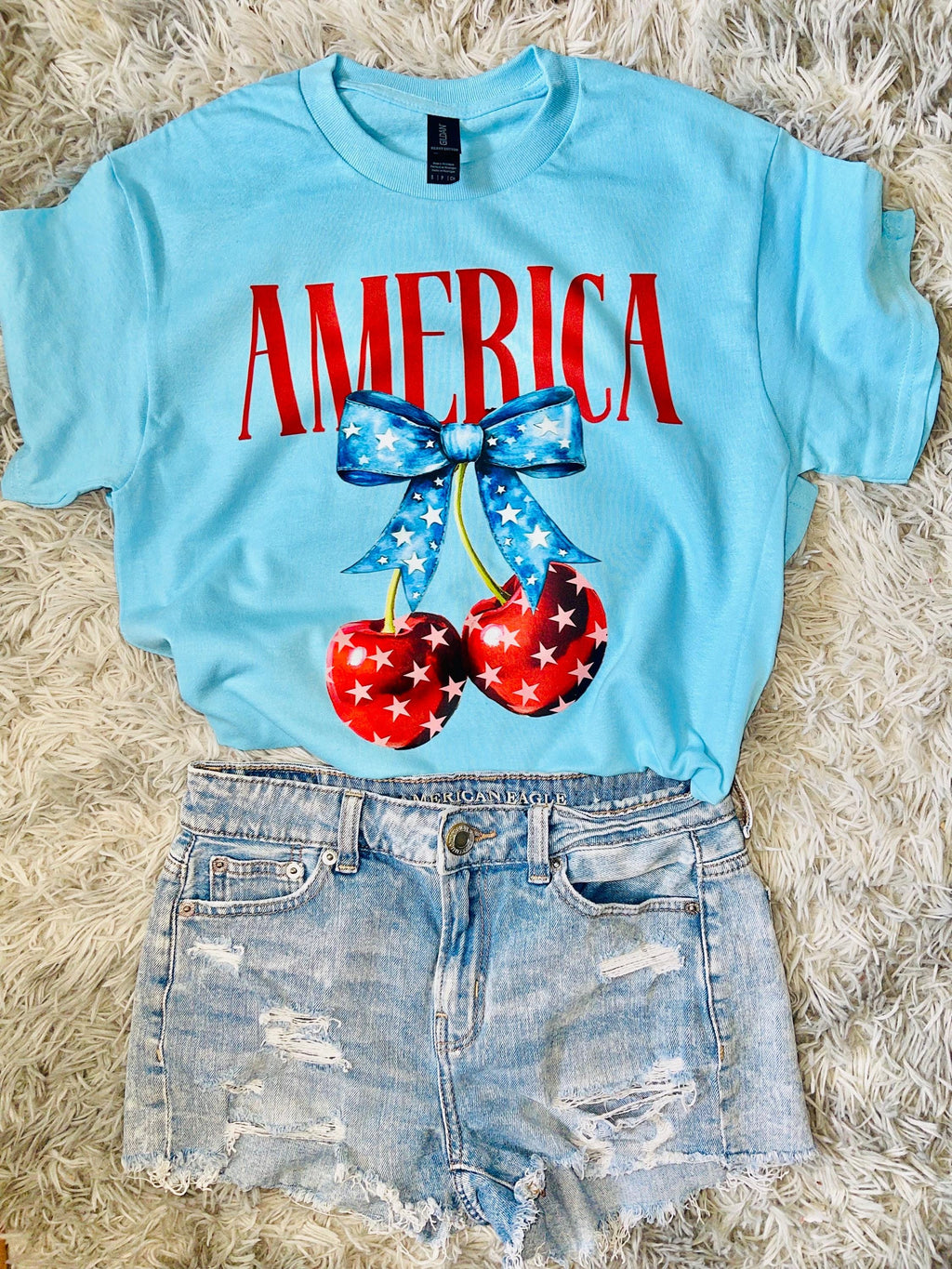 American cherry tee shirt Fourth of July Memorial Day tee shirt American flag cherry tee shirt