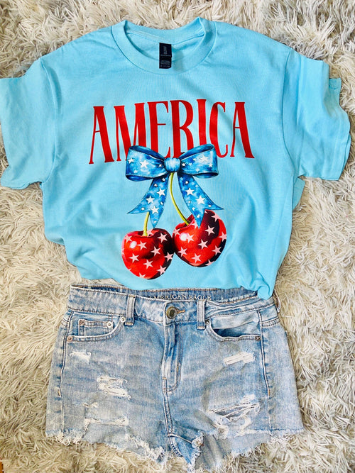 American cherry tee shirt Fourth of July Memorial Day tee shirt American flag cherry tee shirt