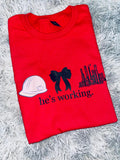 wives graphic tee shirt he’s working  profession tee shirt add your profession in the box