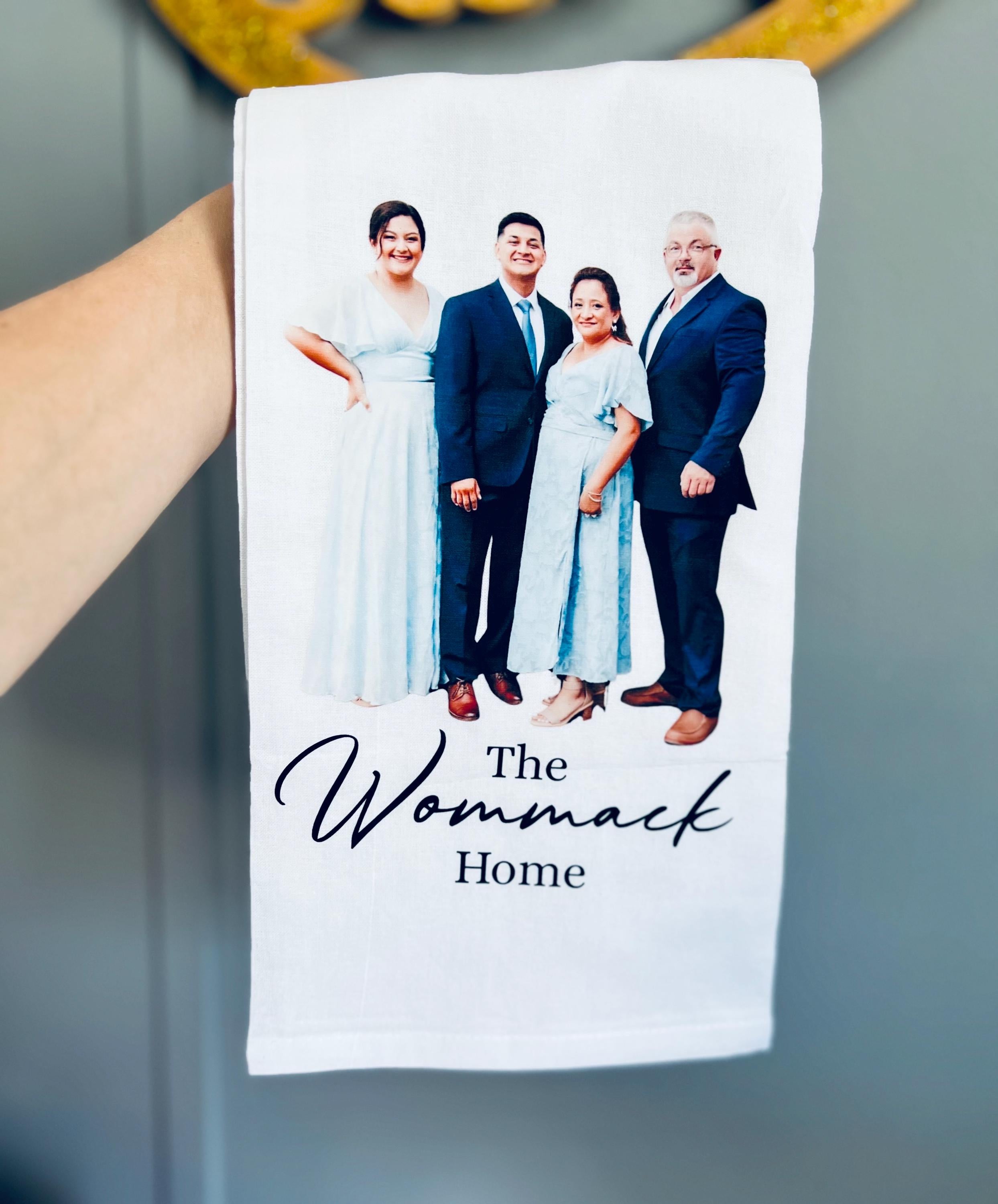 personalized kitchen tea towels with last name and wreath ! add your own touch! feel free to pm me for more customized options