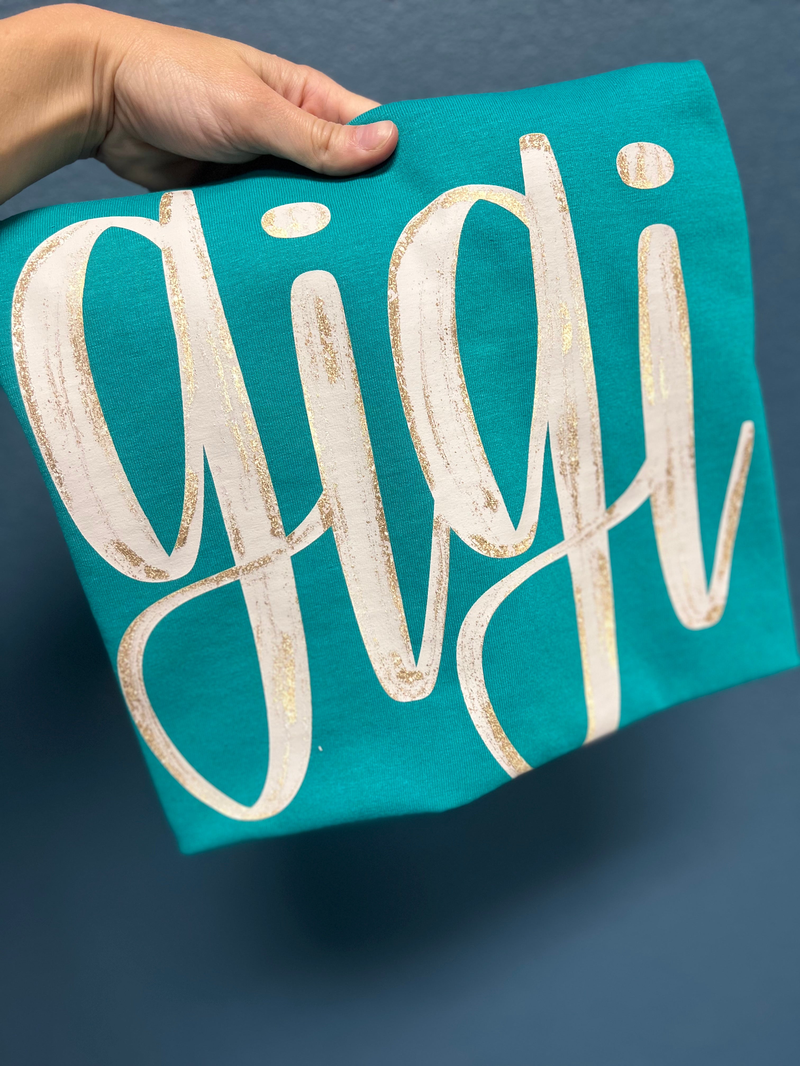 Personalized gold shimmer name tee