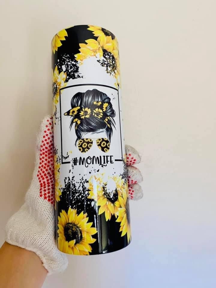 Momlife messy bun sunflower 20 oz insulated tumbler gift