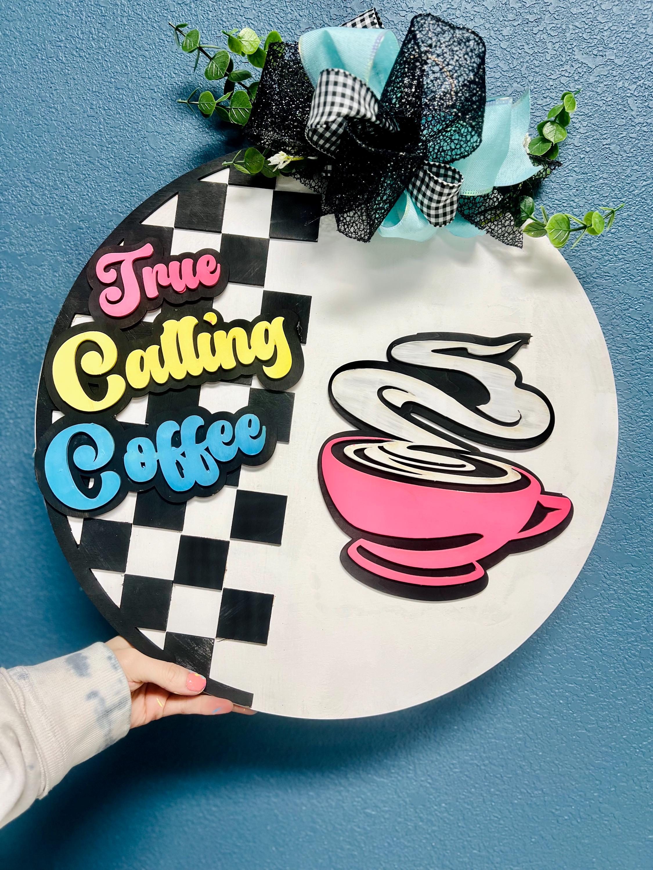 Retro checkered coffee shop 18” door hanger personalized with your own shop name