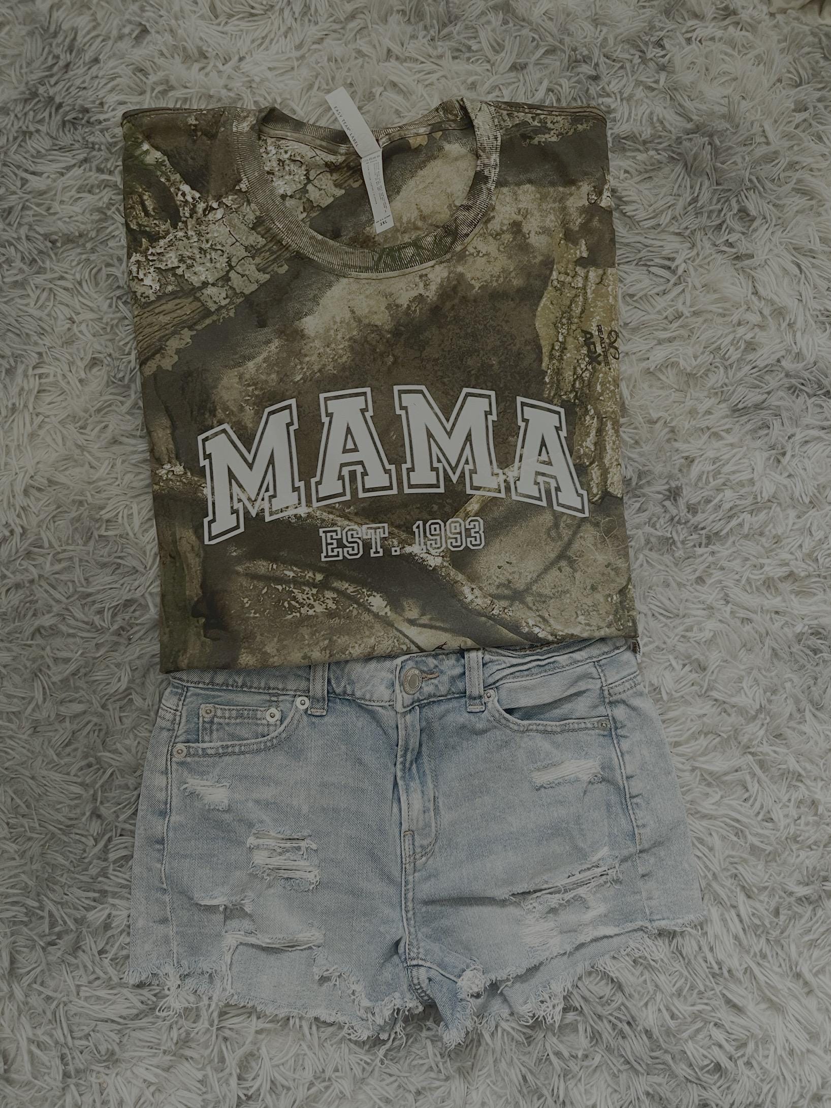 CAMO mama tee shirt with est date