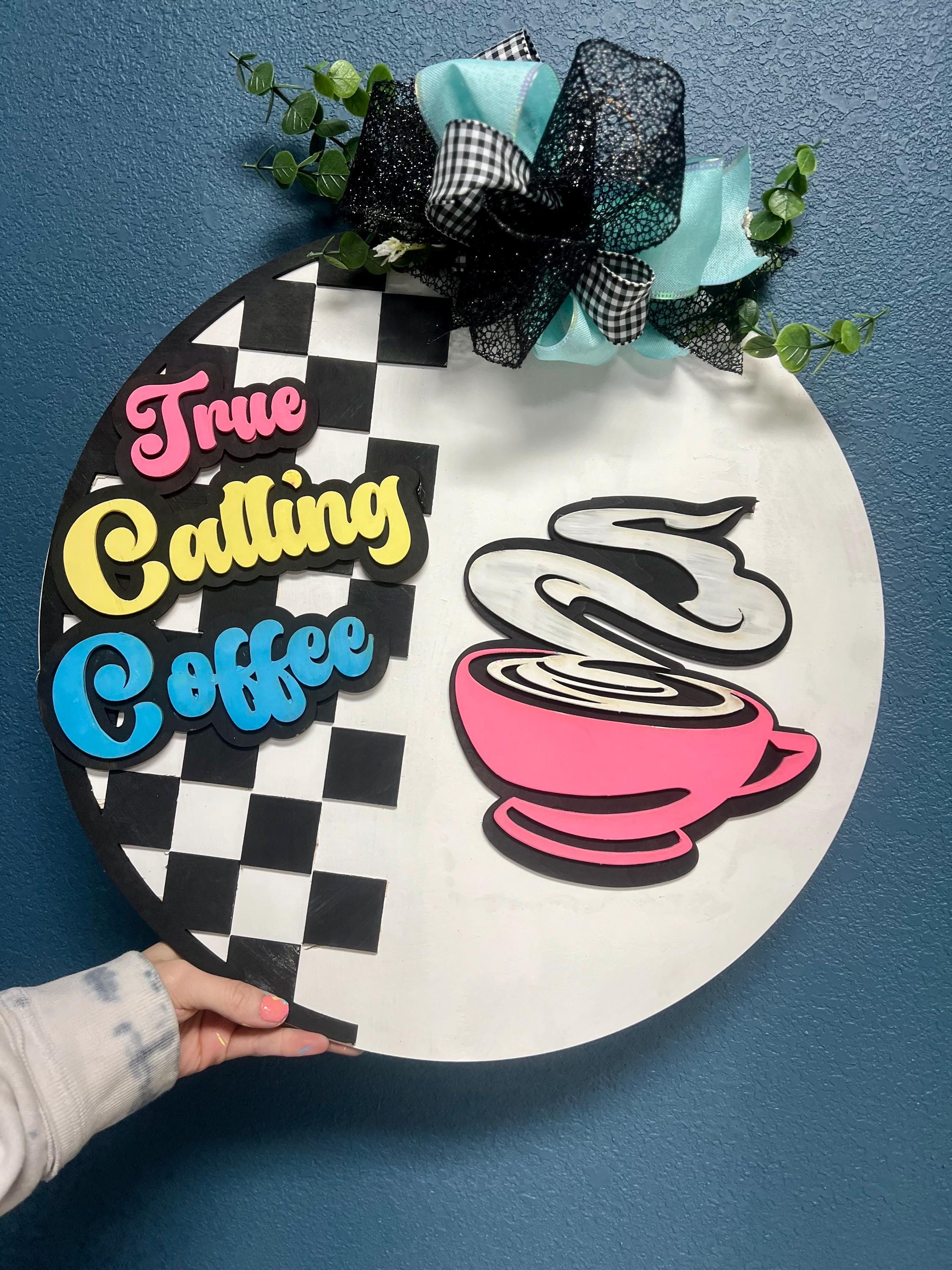 Retro checkered coffee shop 18” door hanger personalized with your own shop name