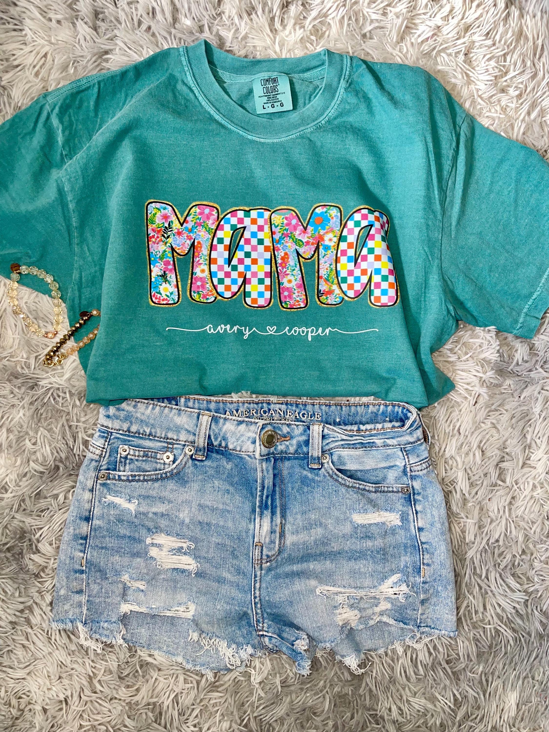 Personalized preppy mama tee! Are your babies name! Comfort colors unisex fitted cute tee!