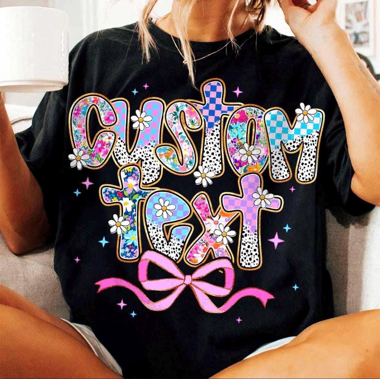 Personalized floral font graphic tee shirt in comfort colors branded unisex sized shirt