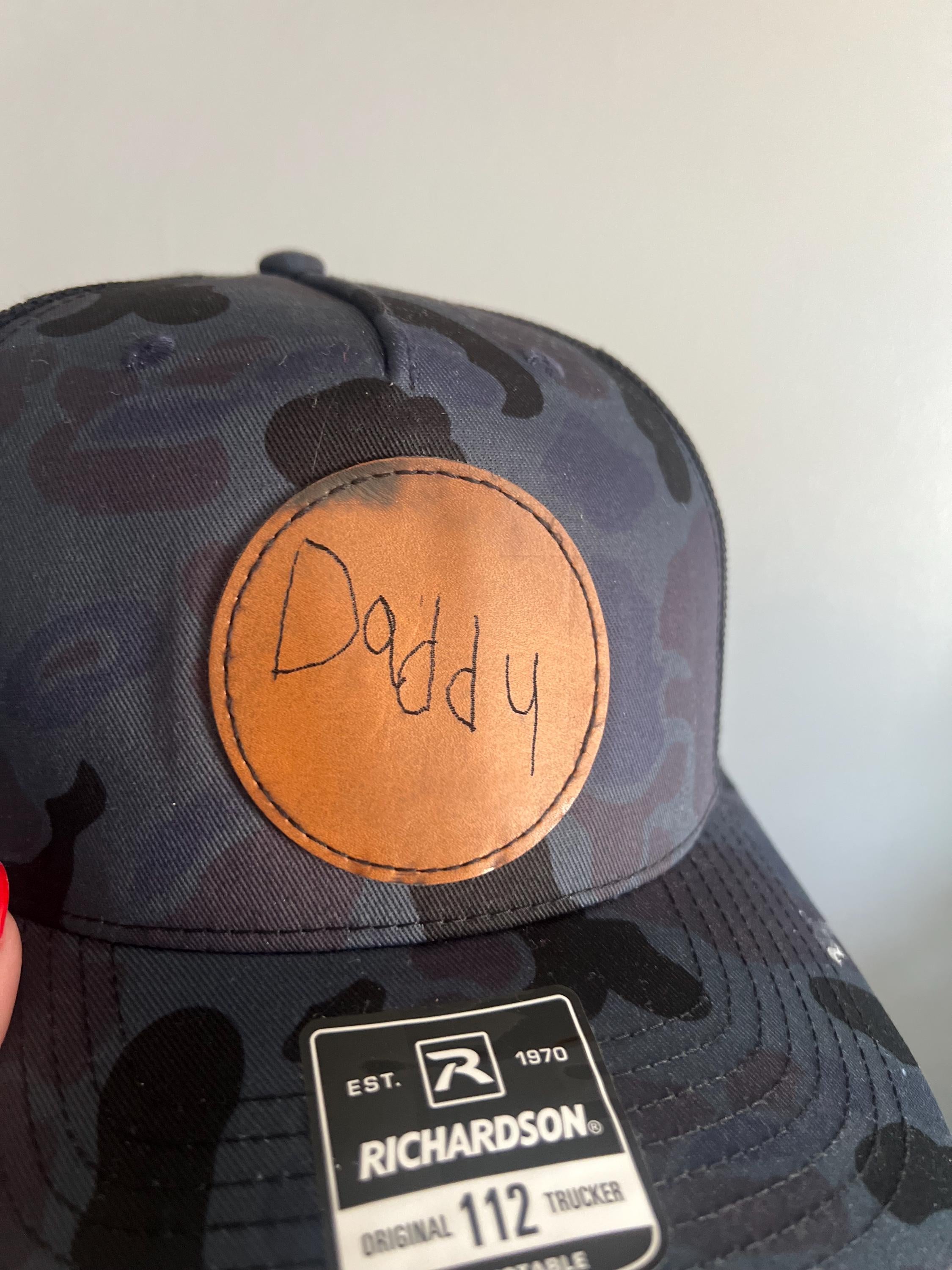 personalized Richardson snap back hats with logo engraved on the leather patches