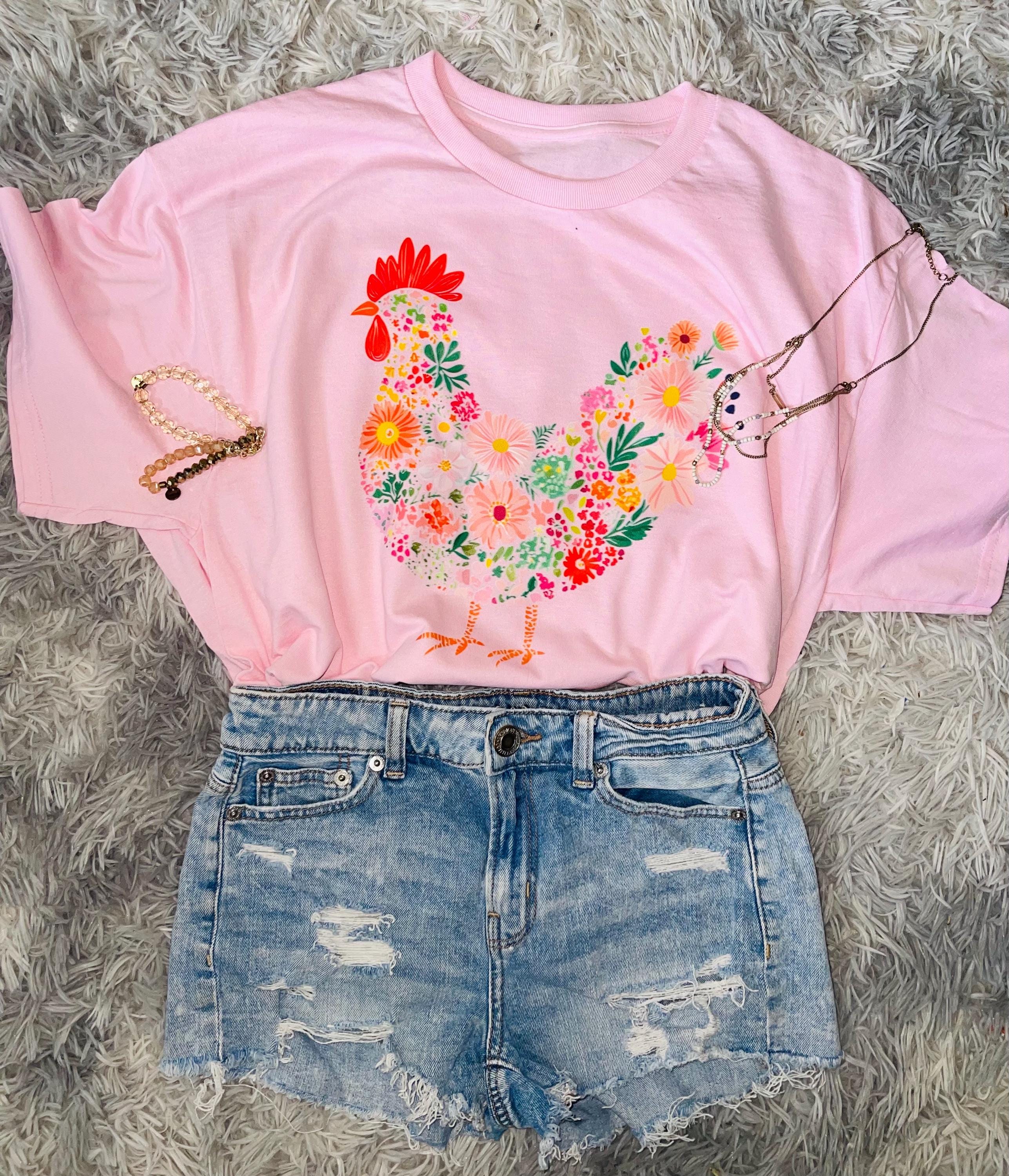 Spring floral chicken tee comfort colors unisex sized spring floral graphic tee