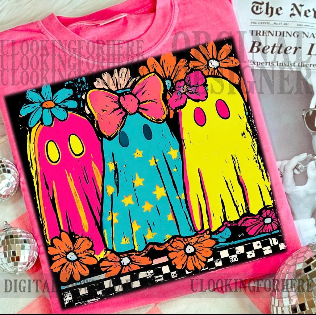Spooky neon ghost   graphic crewneck sweatshirt for Halloween/ fall season trendy preppy flashy cute graphic