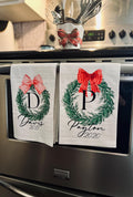 personalized kitchen tea towels with last name and wreath ! add your own touch! feel free to pm me for more customized options