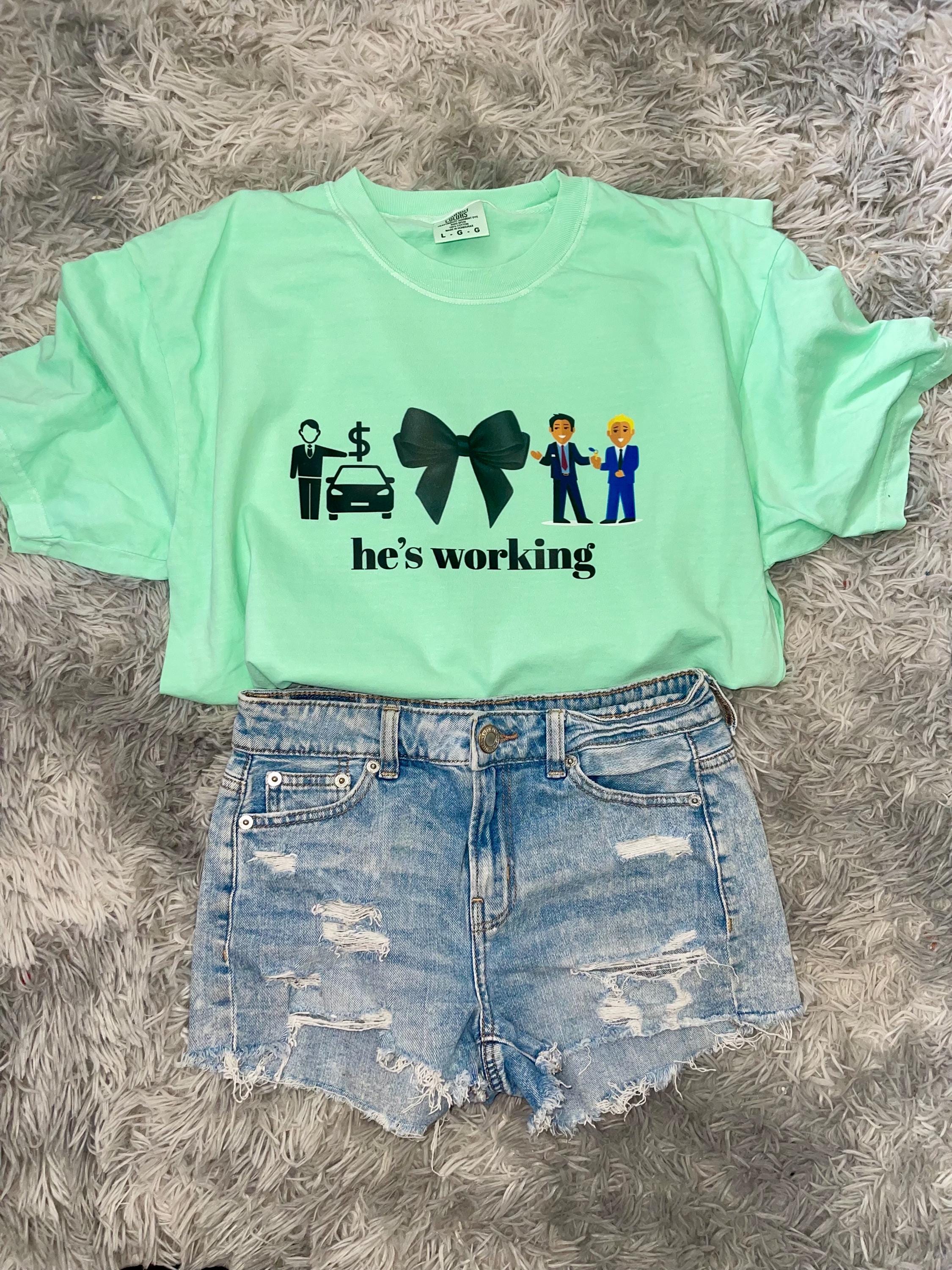 wives graphic tee shirt he’s working  profession tee shirt add your profession in the box
