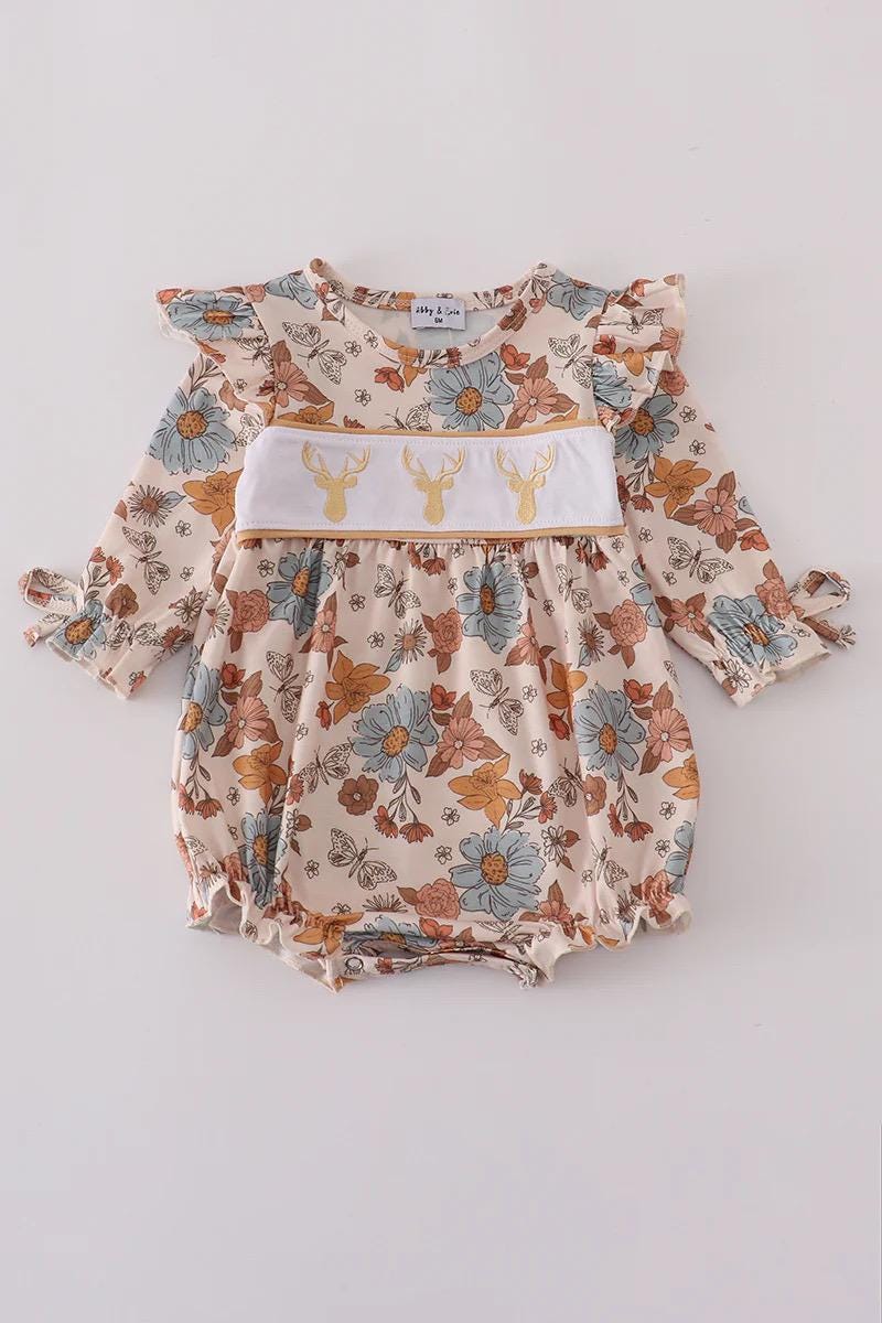 khaki deer embroidered outfit sets for baby/toddler/ kids matching outfits for fall for siblings bout and girl matching embroidered sets