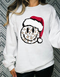 Smiley Christmas hat leopard crewneck sweatshirt