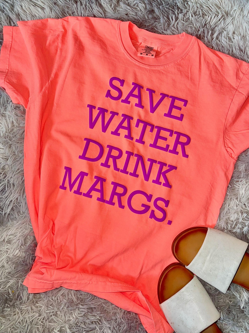 Save water drink margs summer time neon comfort colors puff print tee