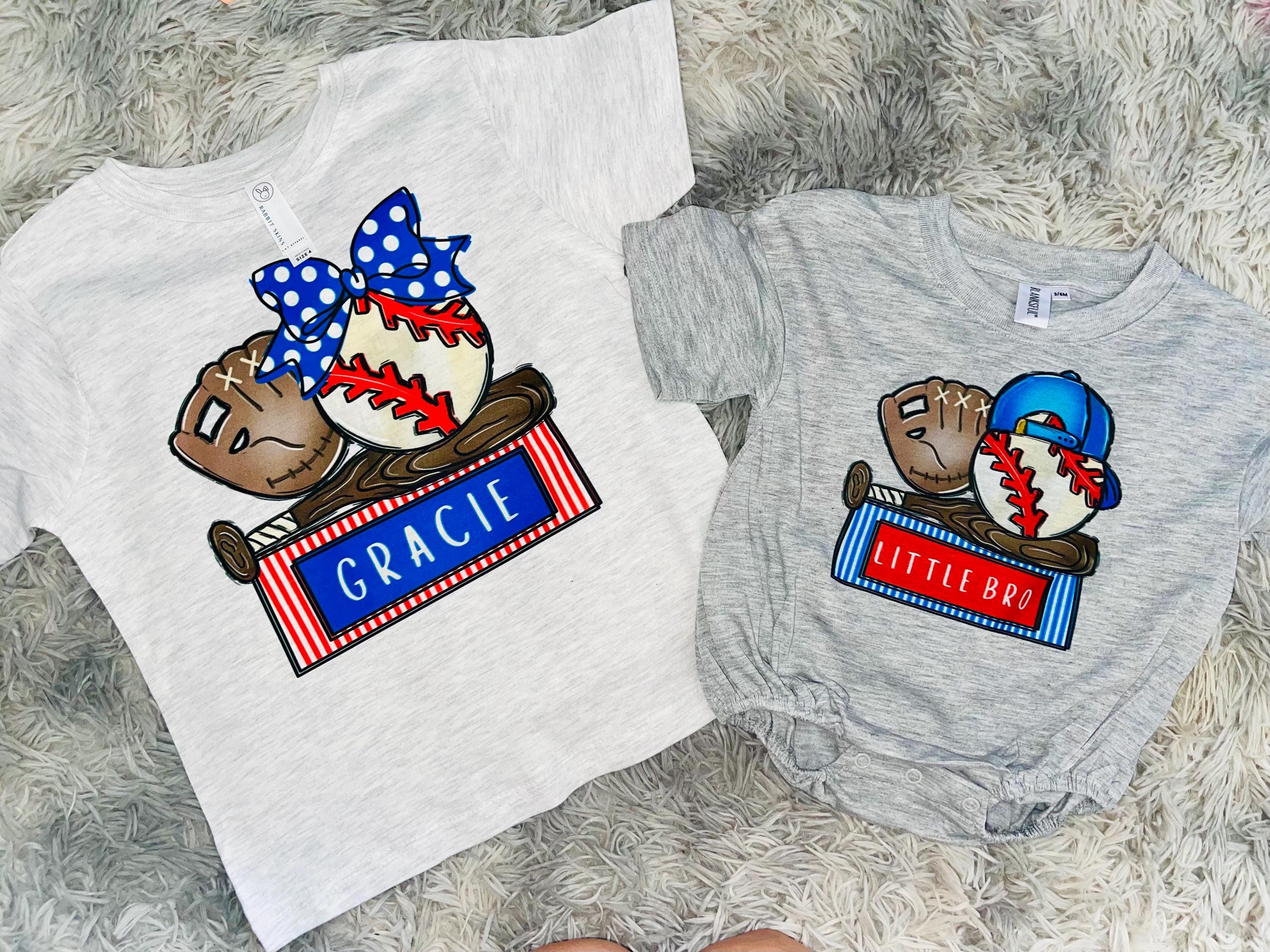 Baseball sibling bubble romper or tee shirt sister or brother baseball sibling tee shirt