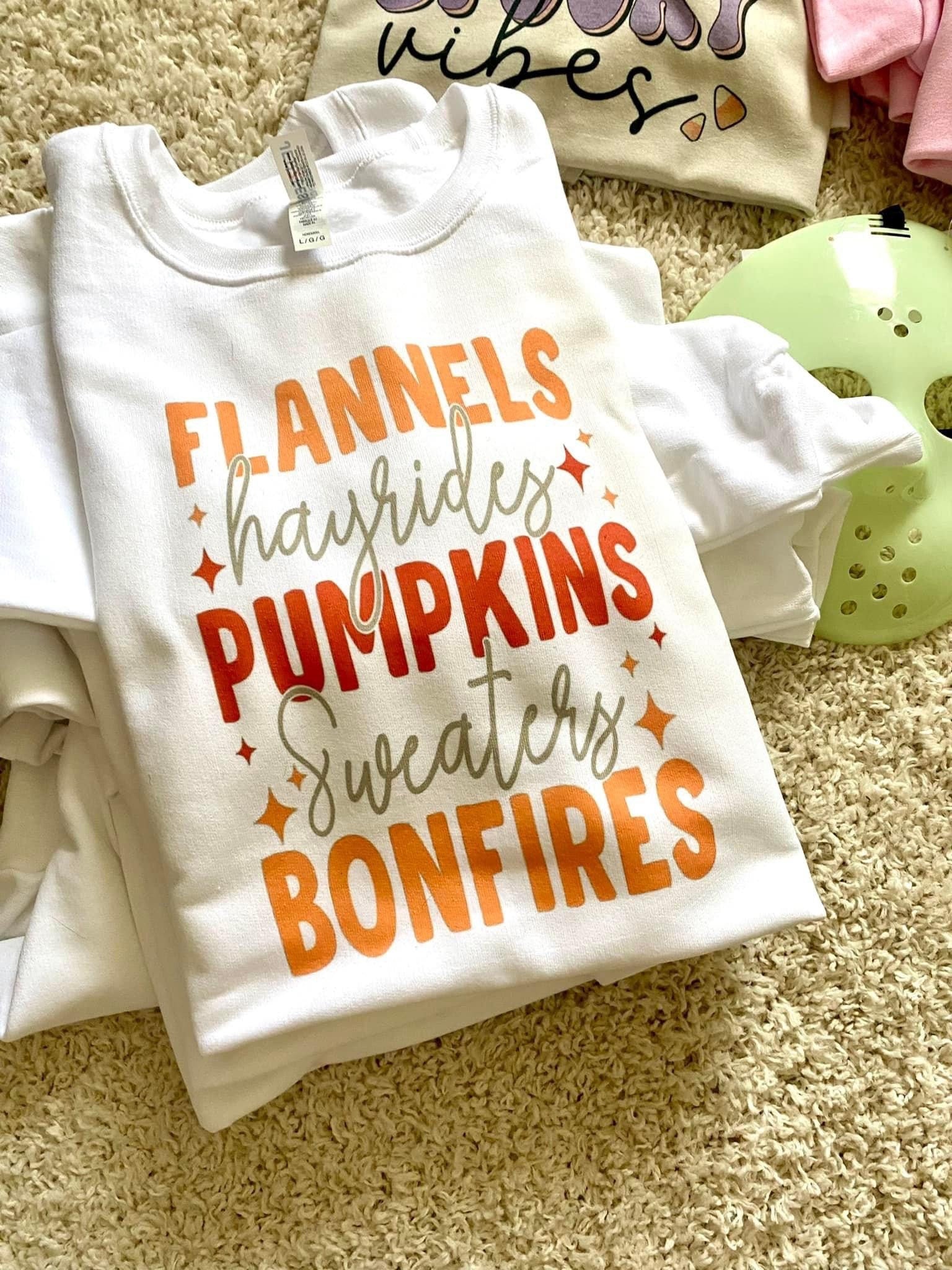 Flannels hayrides pumkins  fall crewneck