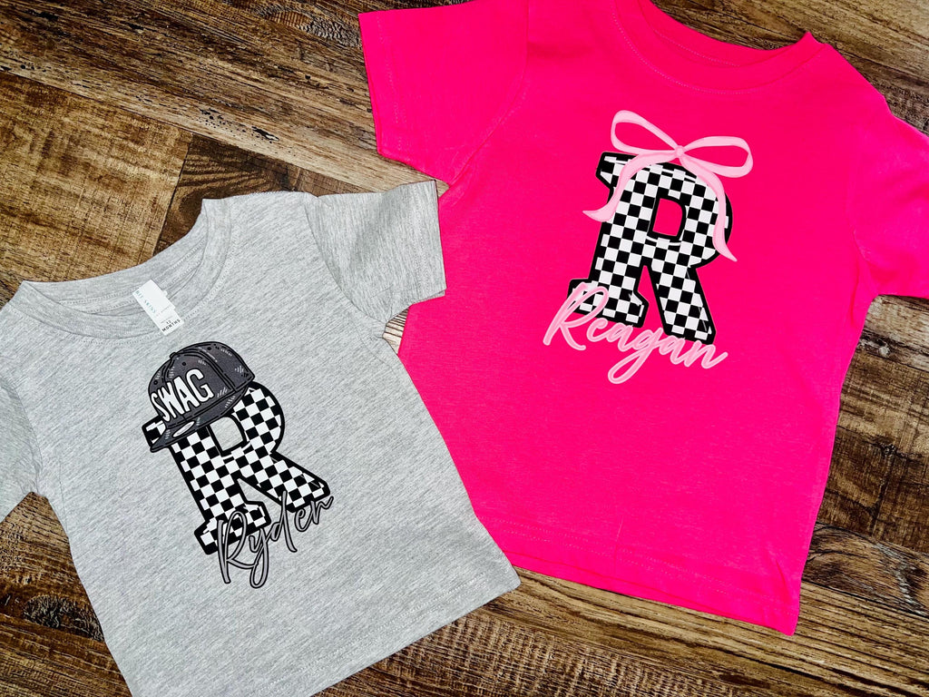 Kids name personalized letter tees
