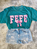 Personalized name graphic tee shirt bow and pink name of choice on comfort color tee
