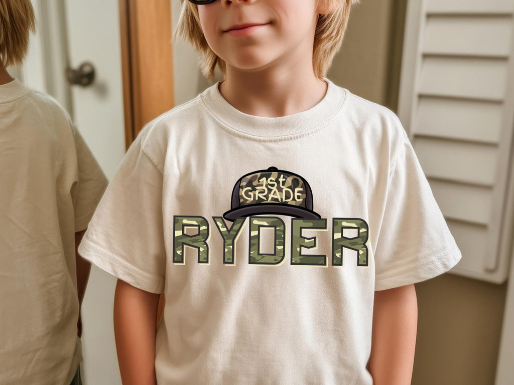 Back to school camo design personalized tee shirt for the boys