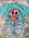 Floral smiley spring comfort color graphic tee shirt
