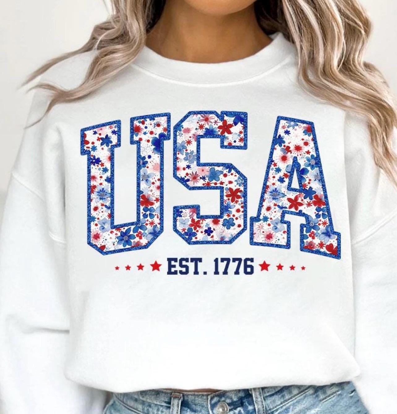 4th of July tee shirt USA floral trendy preppy comfort color tee for the fourth
