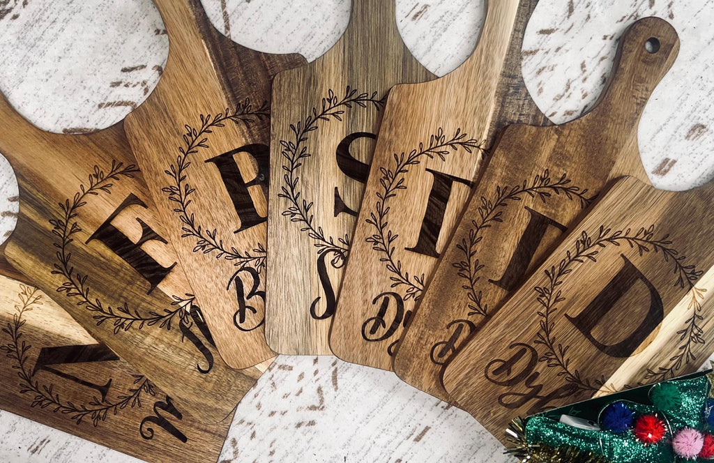 Engraved cutting boards for gifting and home decor with last name est date or whatever you’d like